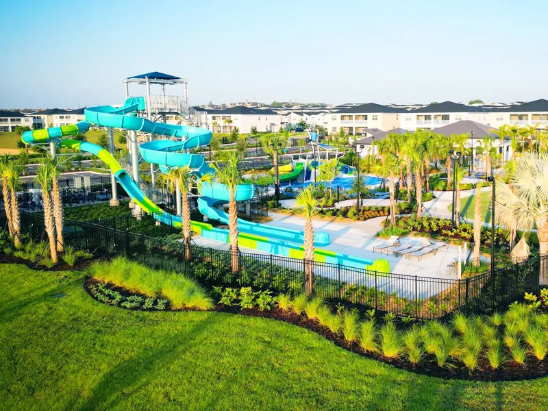 Neighborhood water park and waterslides