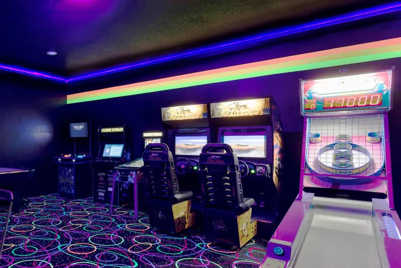 The neon-lit private arcade