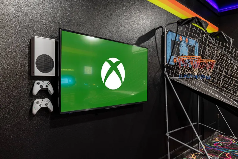 Xbox gaming area and arcade basketball