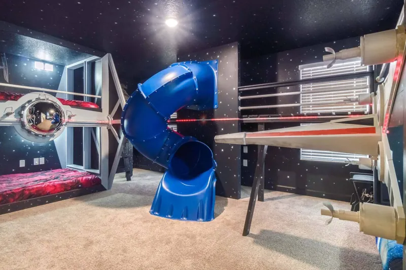 The TIE fighter bunks, spiral slide, and X-wing