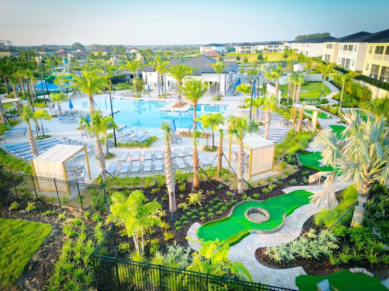 Resort waterslides and surrounding amenities