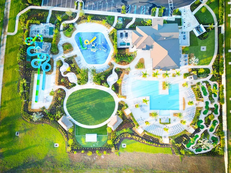 An overhead view of the resort water park