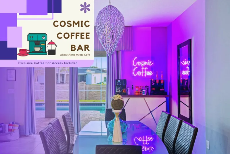 Coffee bar and dining area photo collage