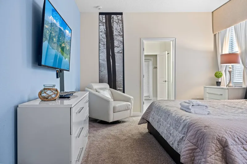 Bedroom television and seating area
