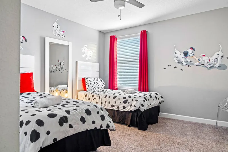 Twin beds in the 101 Dalmatians room